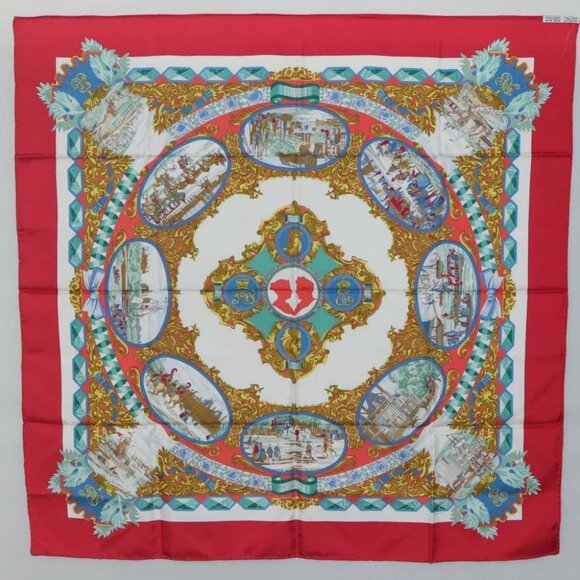 HERMES Carre 90 Scarf ""LENTENTE CORDIALE"" Silk Red White Auth - Picture 16 of 16